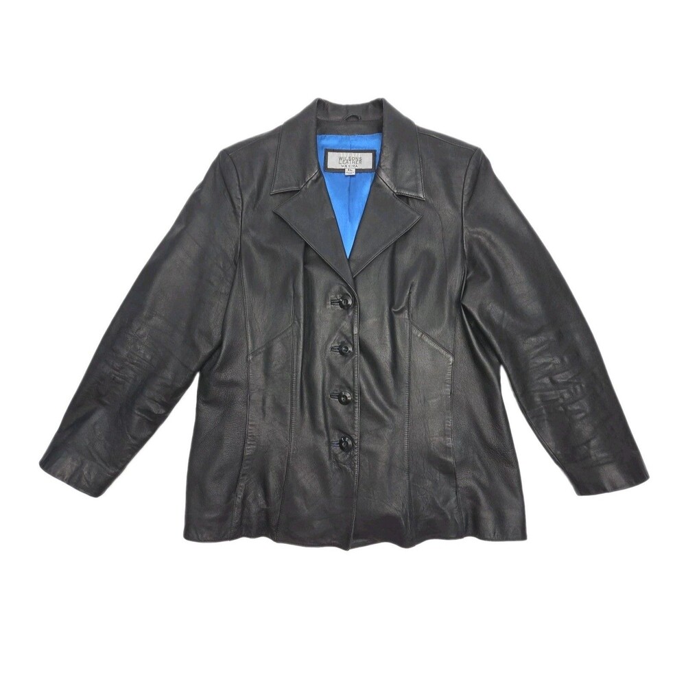 Wilsons Leather Jacket Maxima Women XL Black Leather Button Lightweight Lined